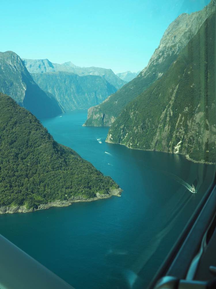 Approaching Milford Sound from our Cesna light aircraft