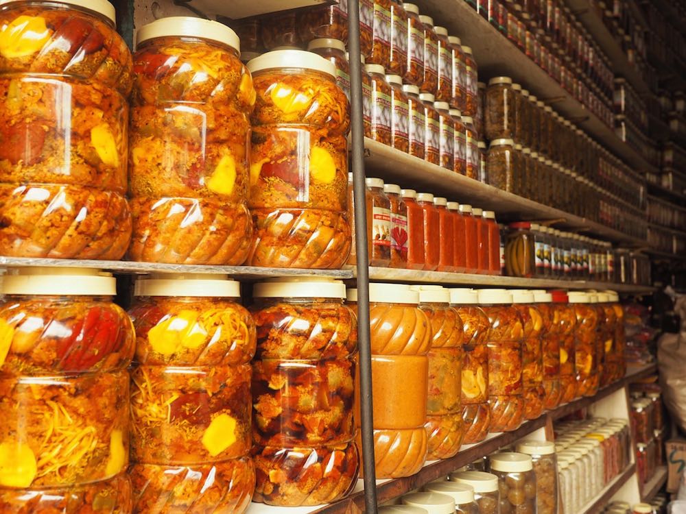Tow of pickles in Delhi shop