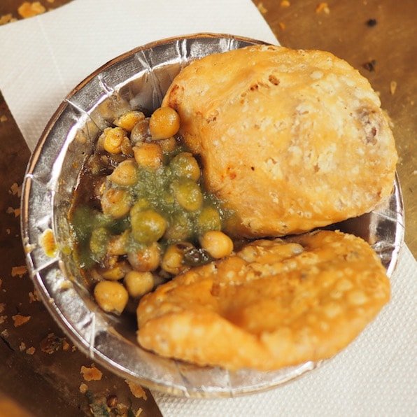 Kachori with chickpea curry and mint relish Delhi min