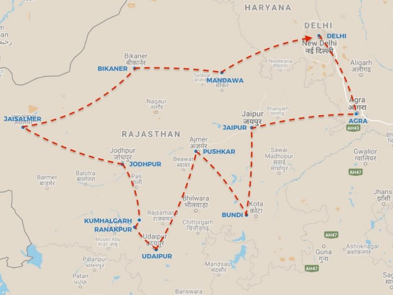rajasthan road trip map