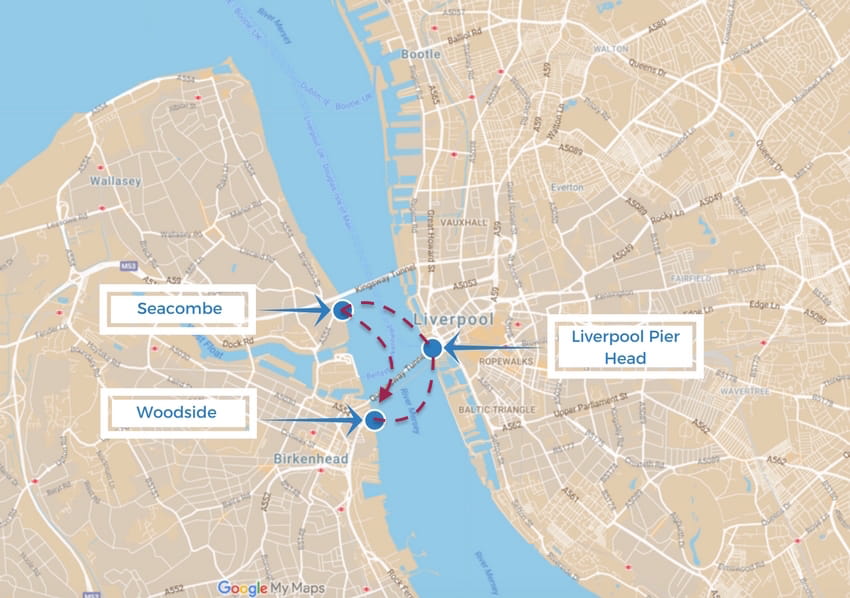 Ferry loop route between Woodside Liverpool and Seacombe