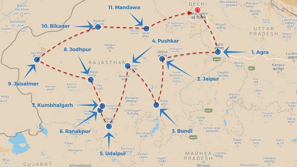 rajasthan road trip map