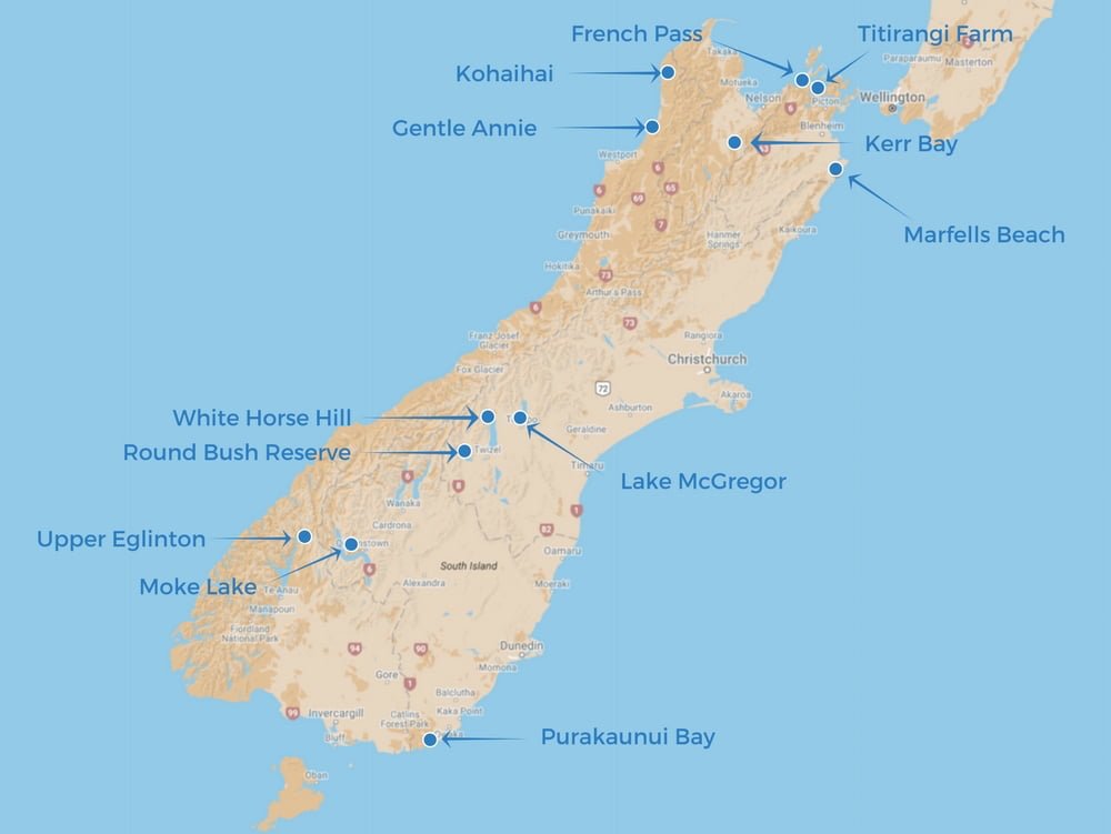 New Zealand campsites map