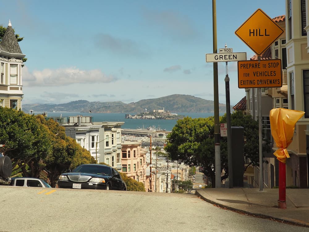 View of Alcatraz from leavenworth Street Russian Hill San Francisco