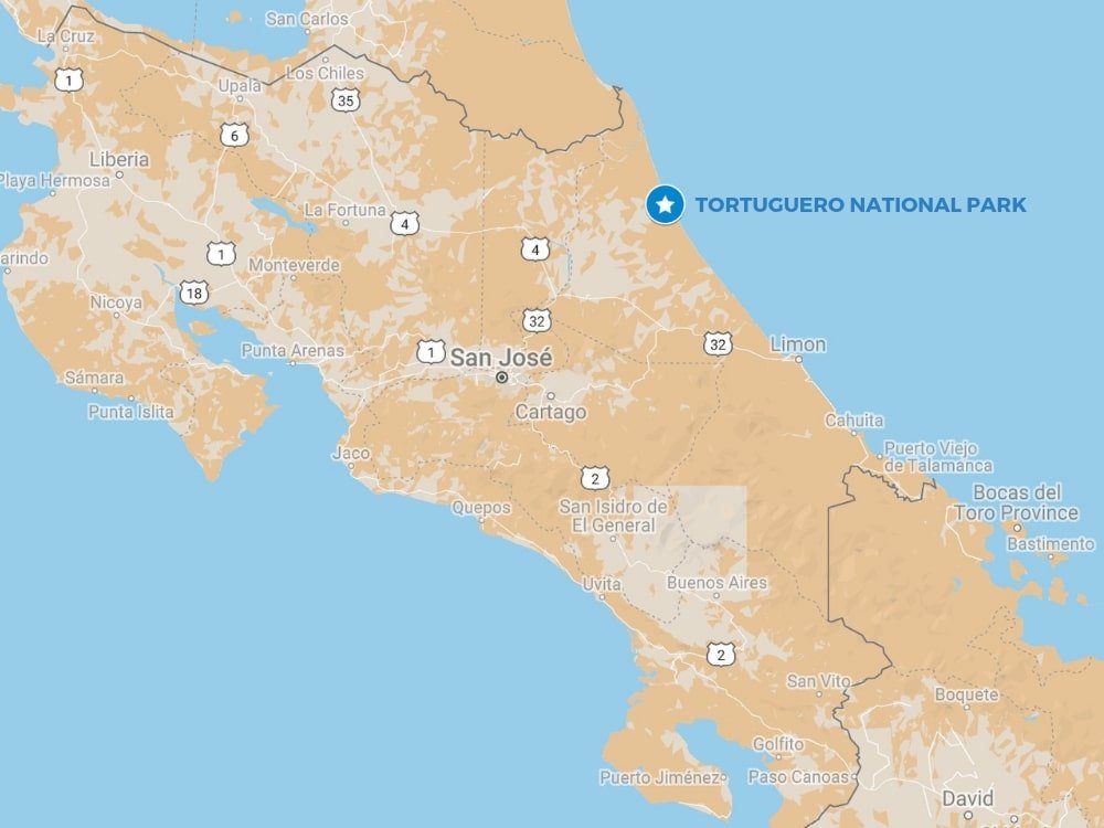 TORTUGUERO NATIONAL PARK LOCATION