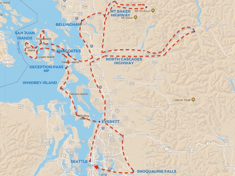 Washington State Road Trip route