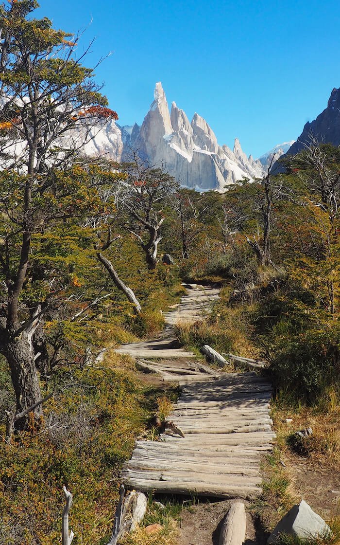 A boardwalk along the Cerro Torre hike