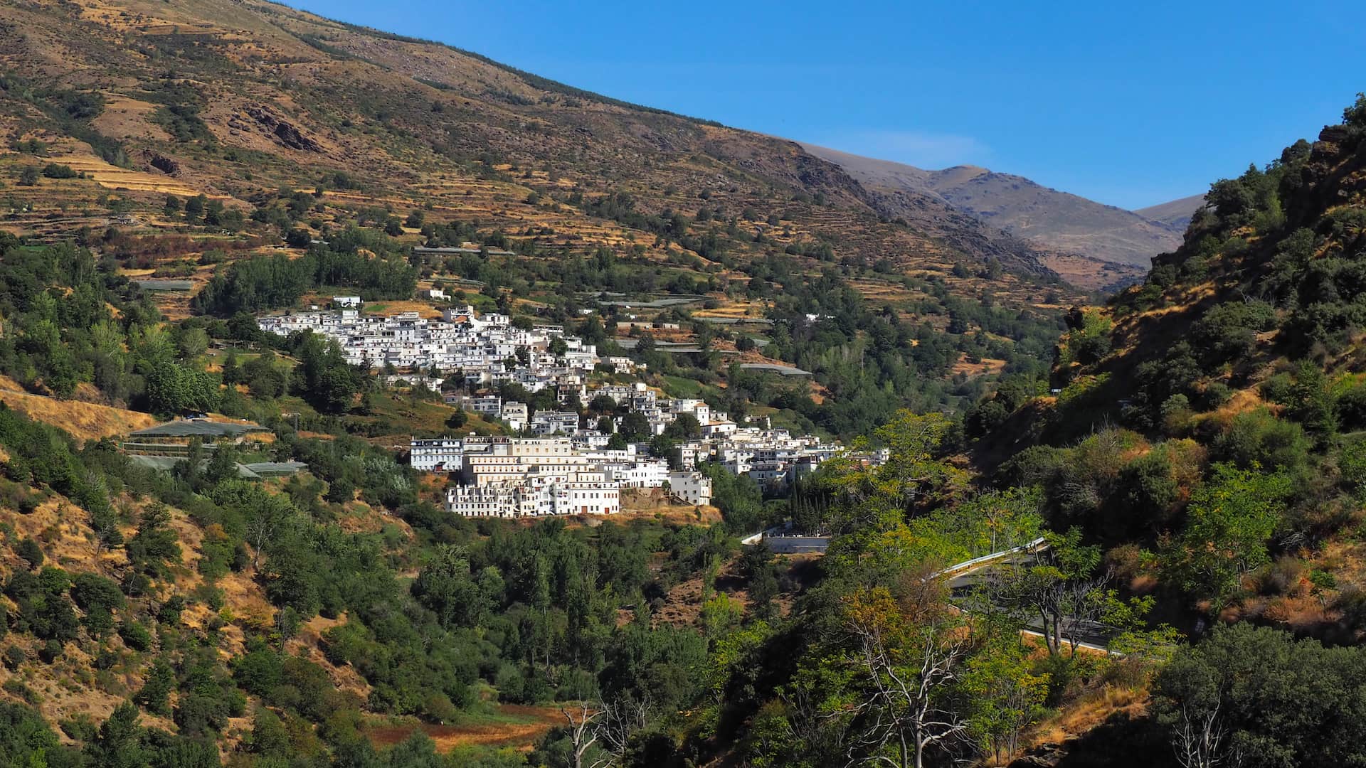 A white village on a green hillside