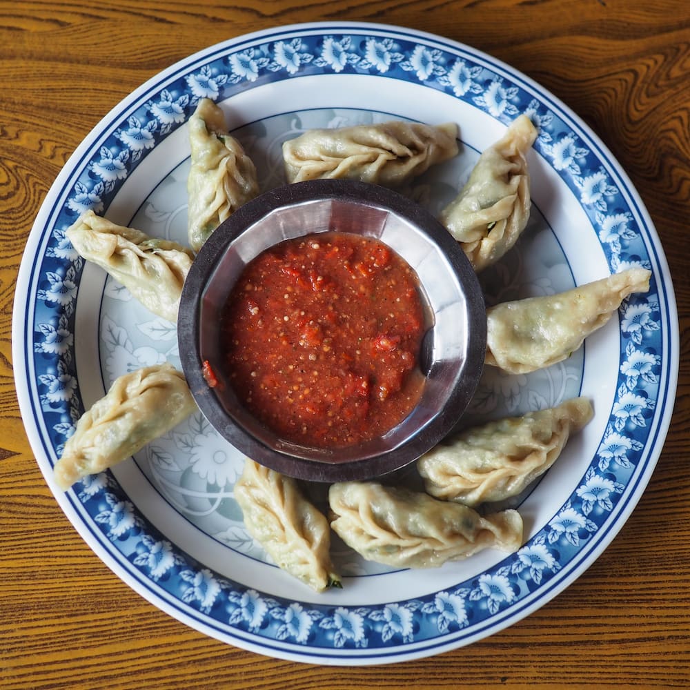 Momos with chillis sauce