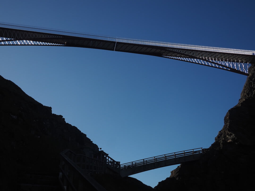 Silhouette of a bridge viewed from below