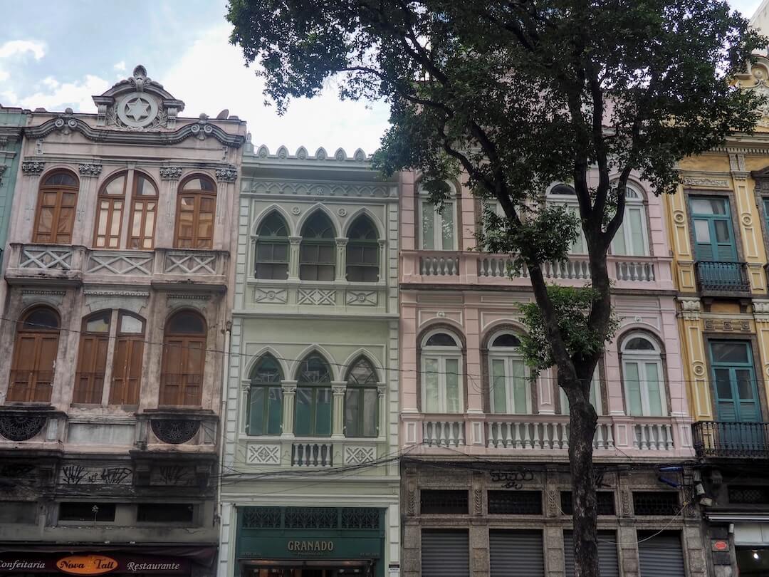 Terraced colonial buildings on Rua Primeiro de Marco