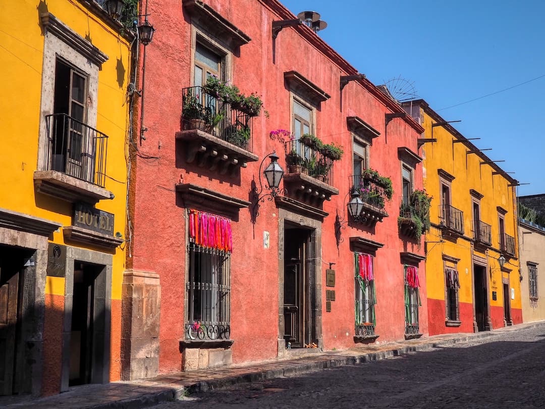Typical coloured buildings in San Miguel de Allende