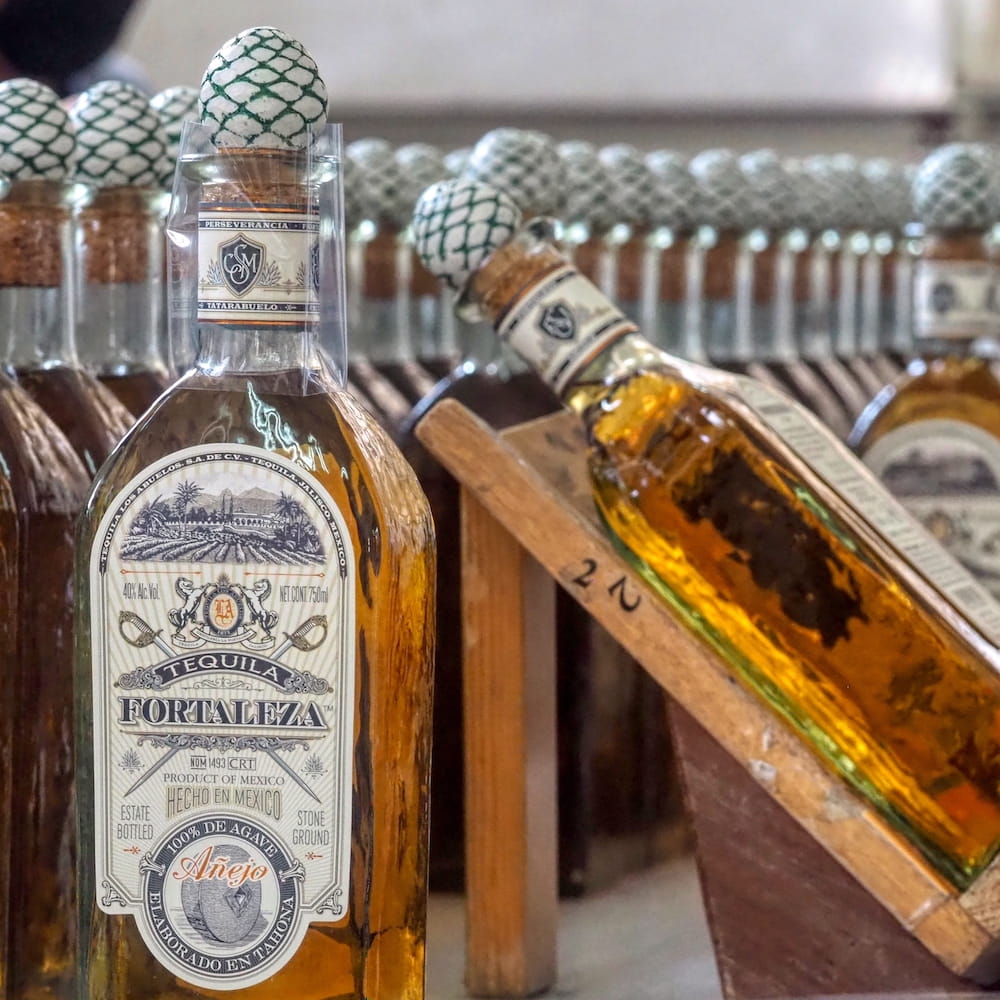 Bottles of tequila at La Fortaleza Distillery