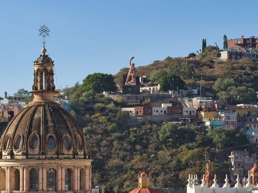 View of El Pipila monument from behind Guanajuato University