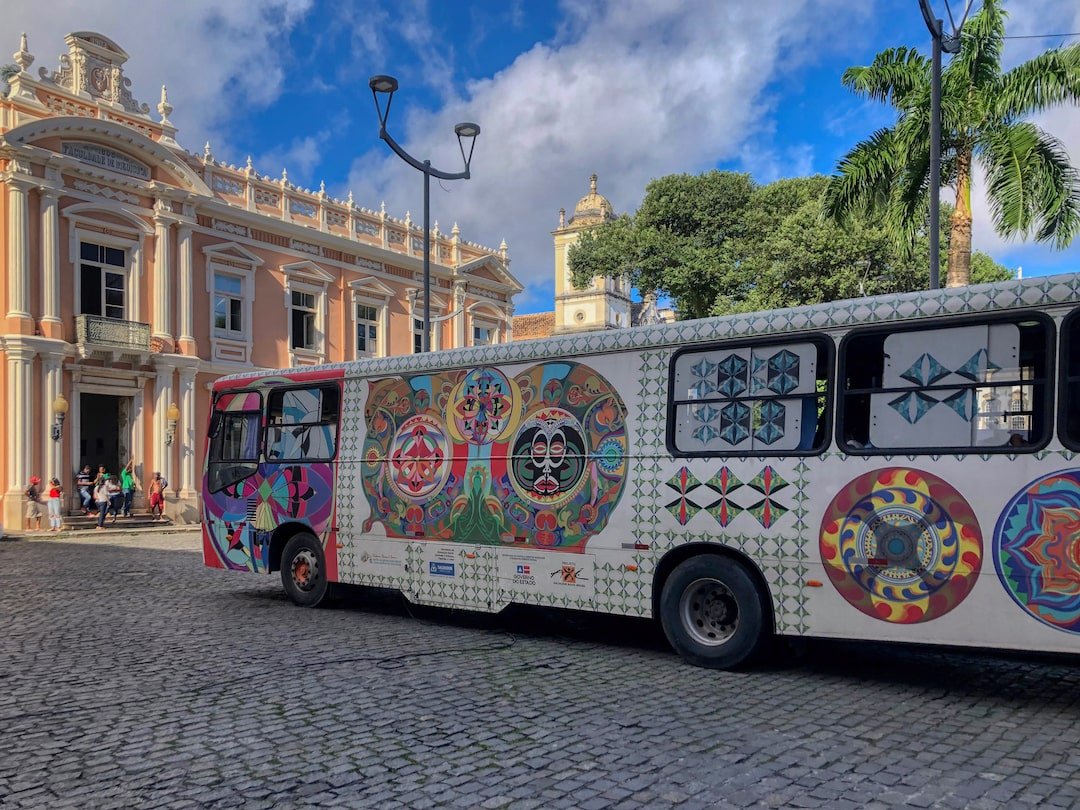 A decorated bus on Terreiro de Jesus, Salvador