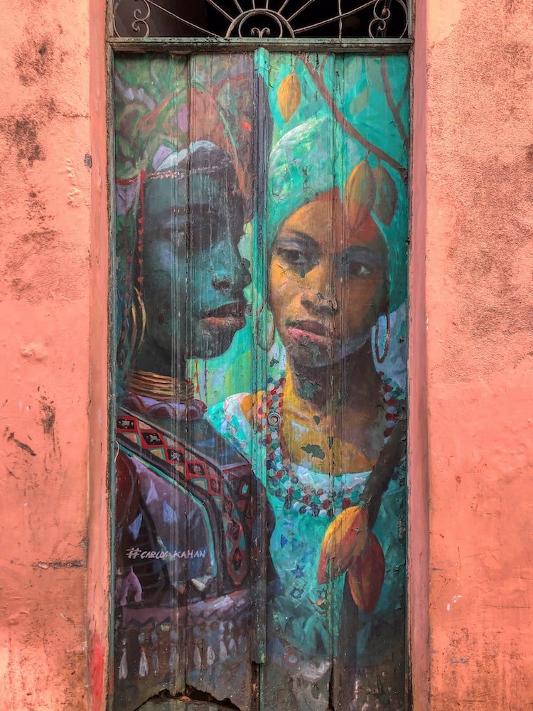 Street art of two women in Salvador